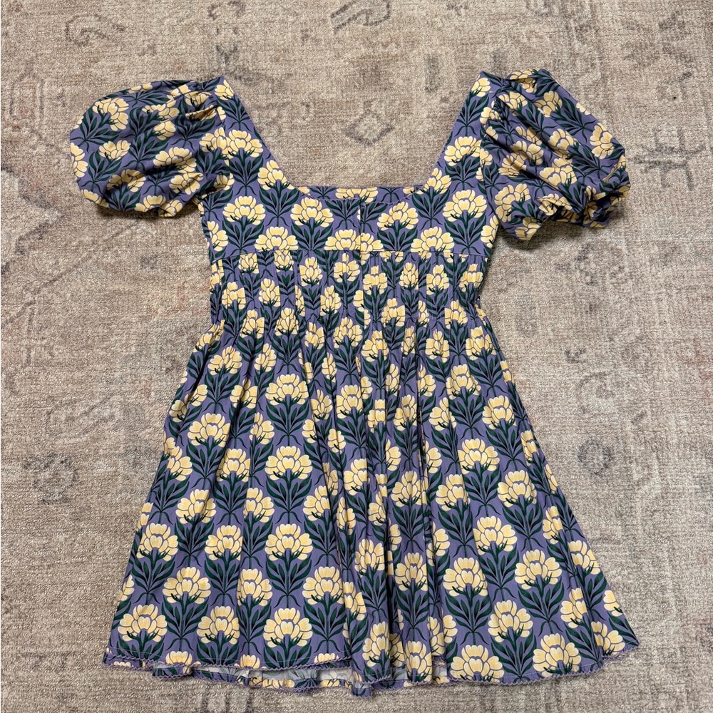 Agua by Agua Bendita Blue Dress with Yellow Floral Print